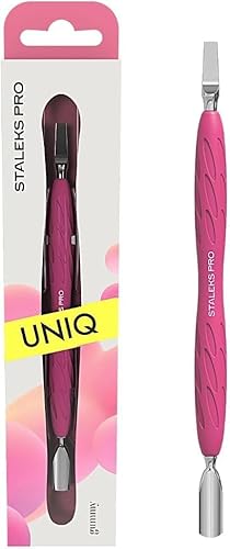 STALEKS PRO Manicure Pusher with Silicone Handle (Rounded Narrow Pusher and Straight Blade) - UNIQ Gummy - Pack of 1 - Model PQ-10/5