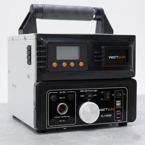 Image of Wattsun 1450W Power Station with 1280Wh Lithium Battery | 2-in-1: 1kVA Inverter + 450W Power Station | Solar Compatible | Backup for Home, Travel & Camping | 15 Year Life | IP32 Rated | 5 Yr Warranty