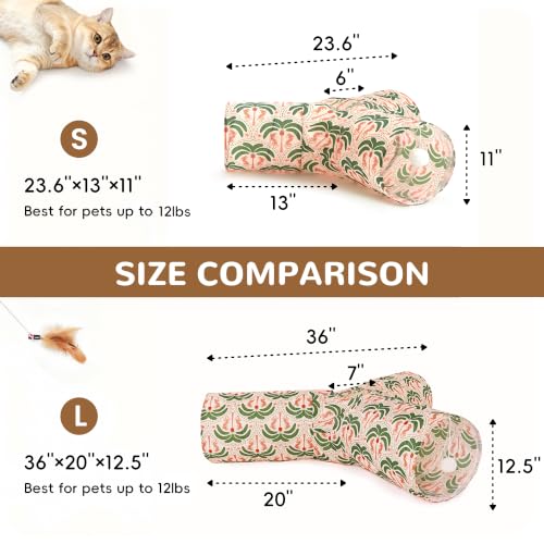 Image of Tempcore Cat Tunnel, 3-Way Collapsible Toy, Large Size Khaki Coconut Tree | Large Size 3-Way Cat Tunnel Provides More Room for Cats to Run, Hide and Chase, with Peek Holes, Hanging Ball and Teaser Wand