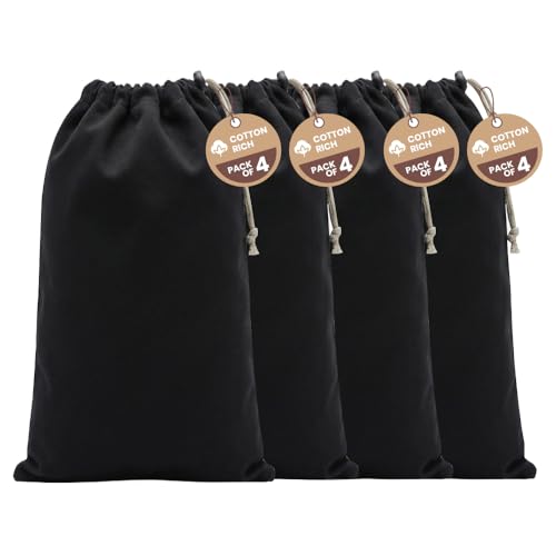 Image of LFH Cotton Rich Shoe Storage Bags with Drawstring, Dustproof Breathable Reusable Organizer, Perfect For Travel, Dorm, Hotel, College, Gym, Machine Washable 8 inchx17 inch (Pack of 4) - Black sand