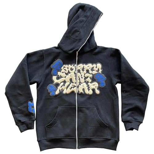 ZENMANCHEN Full Zip Hoodies for Men Over Face Y2k Hoodie Men Oversized Y2k Jacket Gothic Graphic Hoodies Vintage Sweatshirt, 1-black, XXL