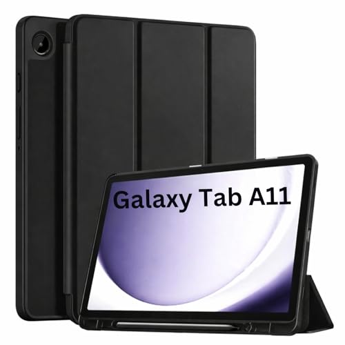 Image of TechTrendz Smart Trifold Flip Case for Samsung Galaxy Tab A11 8.7 inch [SM-X133, SM-X135] Support S Pen Magnetic Attachment Shockproof Trifold Stand Flip Cover Tab A11 Auto Wake /Sleep (Black)