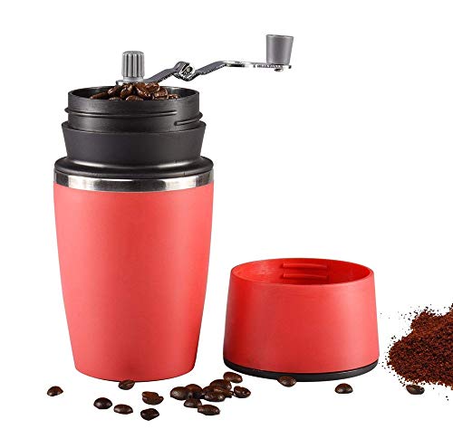 QYLJX Manuelle Kaffeemühle, Tragbare einzelne Tasse Kaffeemaschine Keramik Grat Kaffeemühle Becher mit Eingebautem Mahl- und Brühsystem, Geeignet für Familie Büro Reisen Camping (Rot) Cover
