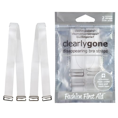 Fashion First Aid Clearly Gone Invisible Clear Bra Straps for Women – 3/4 Inch Wide with Metal Hooks – Adjustable Transparent Strap Pair for Strapless and Convertible Bras