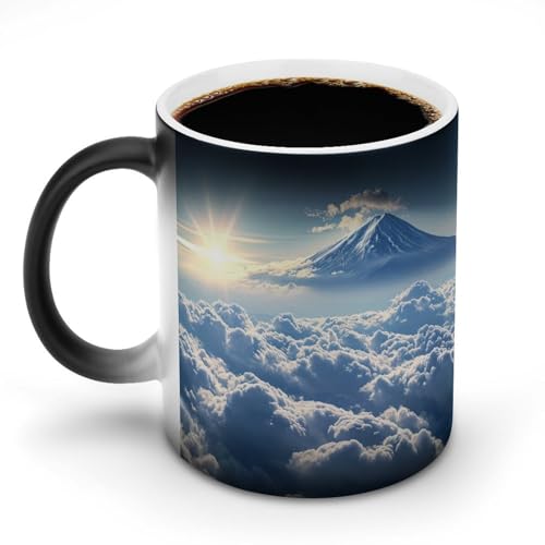 乱雲の中の富士山マグカップ 変色カップ 美しい日本の風景写真 魅力的な色の空 コーヒーカップ 高級 おしゃれ 人気 誕生日プレゼント ギフト 贈り物 彼女 妻 友人 家族 愛する人への素敵なプレゼント バレンタインデー 結婚記念日 プレゼント 350ml