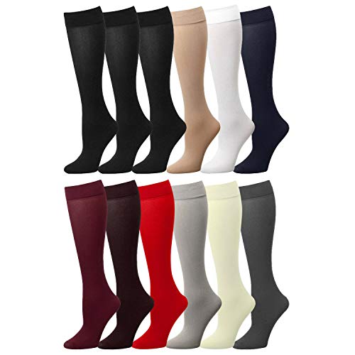Falari 12 Pairs Multi Color Women Stretchy Spandex Opaque Knee High Trouser Socks 9-11