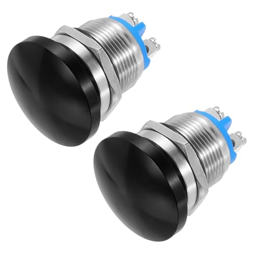 METALLIXITY 2PCS 5A 19MM 3/4 Momentary Mushroom Head Push Button Switch 12V 24V 120V 250V AC Black 1NO Waterproof IP65 SPST Domed 2 Screw Foot Button
