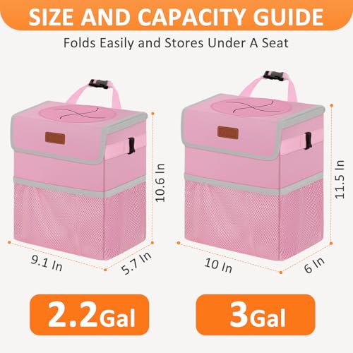 Image of Vankor 3 Gallons Car Trash Can with Lid, Car Trash Bag Bin Hanging Waterproof Automotive Garbage Cans Leak Proof Vehicle Trash Can Pink