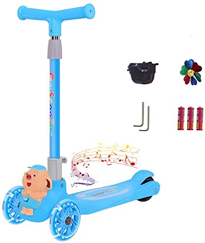 Bck Plegable de 3 Ruedas Scooter Scooter Glide 5 Ajustable Heights autobalanceo Scooters con Micro de la música kickboard Y Extra Ancho PU Flash Whee (Color : Verde)