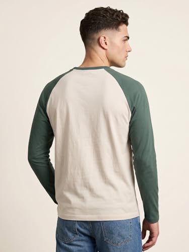 Image of Veirdo Pure Cotton Regular Fit Round Neck Front Chest Typographic Logo Printed Raglan Full Sleeve T-Shirt for Men (Colors: Green, Brown & Maroon)