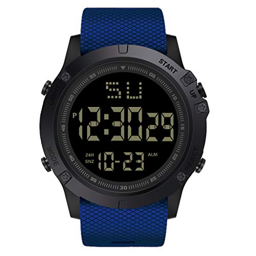Reloj de cuarzo de goma con fecha de alarma LED para hombre, reloj deportivo de moda, reloj deportivo de camuflaje, azul, talla única