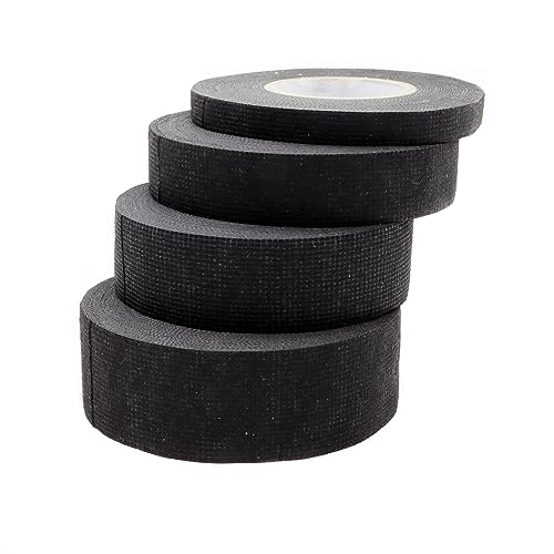 JBTOZIUY 4 Rolls Wire Loom Harness Tape, Black Chemical Fiber Cloth High Temp Wire Harness Wrapping Tape for Auto Electrical Wrap