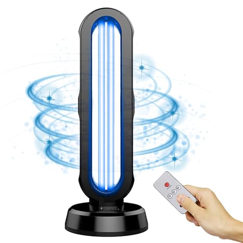 UV Light Sanitizer,UVC Germicidal,Disinfection Sterilization Deodorization Table Lamp, uv lamp, dust Mites, UV Disinfection Lamp with Remote,3-Speed Timing, for Home School Office 38W With ozone