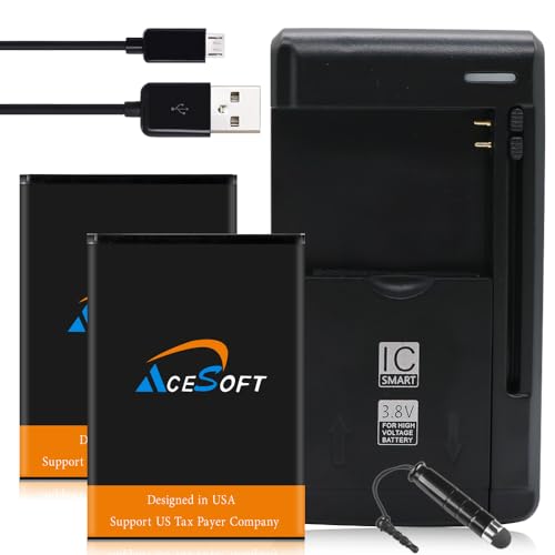 Long Life 2X 950mAh Standard Battery External Multi Function Desktop Wall Charger USB Cable Stylus Compatible with Alcatel A206G TracFone/Net10