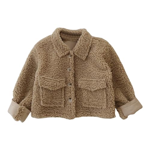 Toddler Boys Girls Fleece Jacket Long Sleeve Lapel Button Coat Winter Warm Solid Short Outwear with Pocket