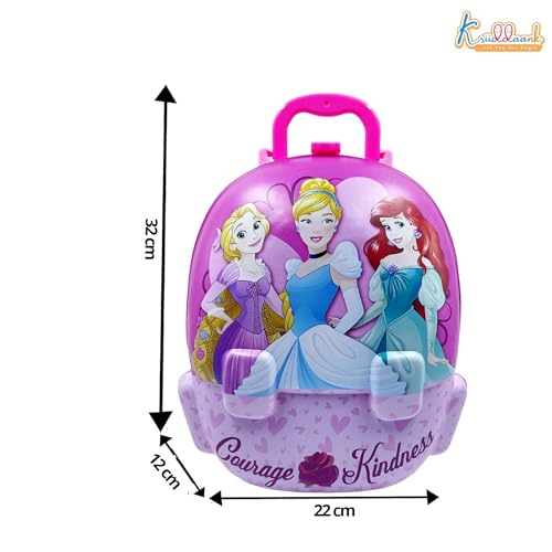 Image of Disney Princess 2-in-1 Backpack Dressing Table & Trolley Gift Set for Kids - 13 Pcs Pretend Play Makeup Kit with Electronic Dryer - Portable Vanity Toy |Birthday Gift for Girls Age 3+