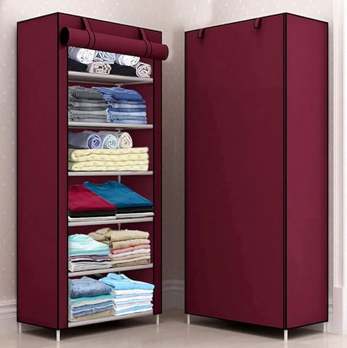 Image of ClearSpace Multipurpose Baby Wardrobe /Cabinet /Multipurpose Storage Rack, Foldable, Collapsible Fabric Wardrobe Organizer for Clothes (Plastic and Non Woven Fabric) (Maroon, 6 - Layer)