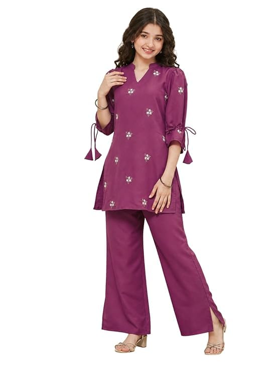 Image of RP ECOM Girls Cord Set dress for Girls | Top Kurta and Palazzo Pant Set | Ethnic & Casual Wear Outfit | Kurta Suit set for kids girls