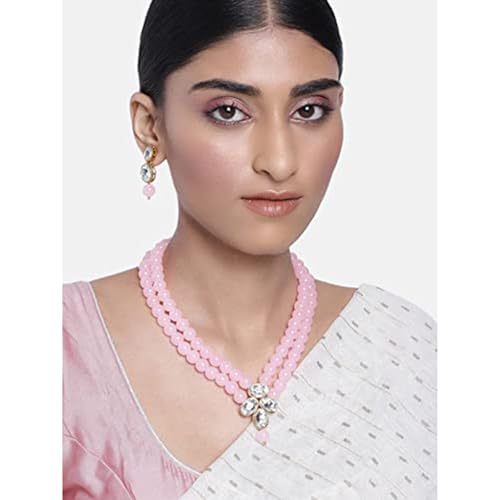 Image of Peora Crystal Faux Pearl Kundan Necklace & Jewelry Set Gift for Women