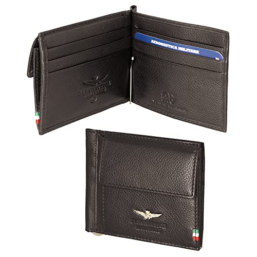 Colore: Marrone scuro Aeronautica Militare Portafoglio Uomo Piccolo con ferro fermasoldi AM 110 Moro