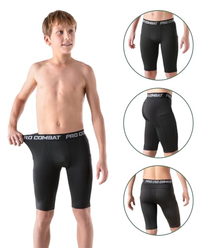 Niksa Boys' Compression Shorts, Youth Performance Base Layers Workout Underwear Sports Shorts with Side Pockets2