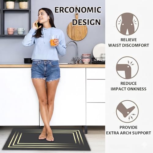 Image of Kitchen Anti Slip Mat for Floor, Waterproof Washable Kitchen Mats, Non Slip Kitchen Floor Mats for Home, Soft Mats for Kitchen, Kitchen Mats for Floor Anti Slip (3 LINE MAT)