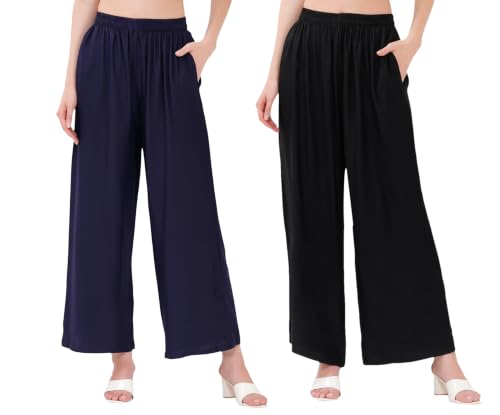 Image of Buy That Trendz Palazzo Pants for Women Rayon Elasticated Regular Fit Flared Wide Leg M to 6XL Pack of 2