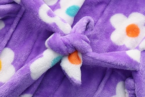 Image of Girls Fleece Hooded Robes, Warm Printed Bath Robe for Kids Soft Fuzzy Bathrobe for Gifts