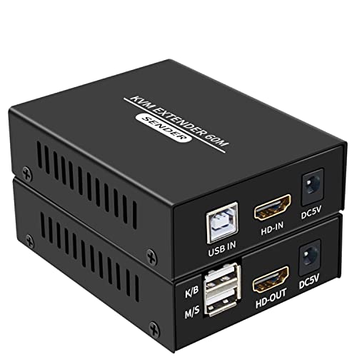 60M HDMI KVM Extender Over Cat5e Cat6 1080P HDMI USB KVM Extender Transmit with Loop Out Support USB Keyboard Mouse Extension