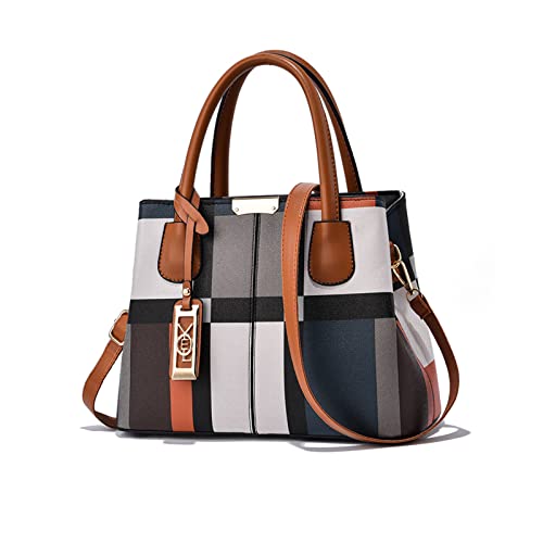 NICOLE & DORIS Sac à Main Femmes Sac Classique pour Femme Sac Epaule Multicolore Sacs Bandoulière Rayures Sacs Portés Main en PU Cuir Sac Crossbody avec Pendentif Marron Cover