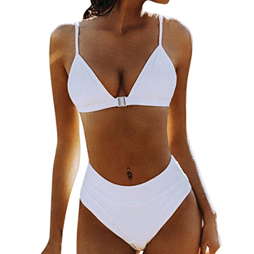Costume da Bagno,OHQ Abbigliamento Donna Mare E Piscina Bikini Slip Tanga Culotte Scarpe Accessori Costumi da Bagno Nuovi Intero A Vita Alta Due Pezzi Spiaggia con Fibbia Anteriore (M, Bianco)