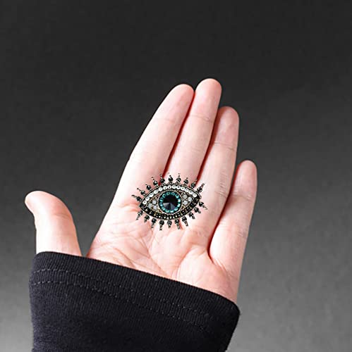 Vvcome Retro Evil Eye Brooch Fashion Unique Crystal Pearl Abstract Eyes Brooches Pin Badge For Women Bridal Jewelry Gift (Blue) #TOP2