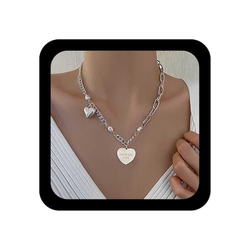 Inilbran Boho Lettera Cuore Perla Collana Girocollo Cuore Gonfio Perla Collana Ciondolo Cuore Vintage Graffetta Catena Collana Argento Perla Cuore Spessa Catena Gioielli Per Donne E Ragazze