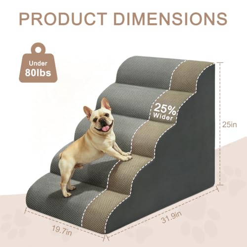 Image of Extra Wide Dog Stairs for Large Dogs 20 inch W, 5-Step Pet Ramp for High beds