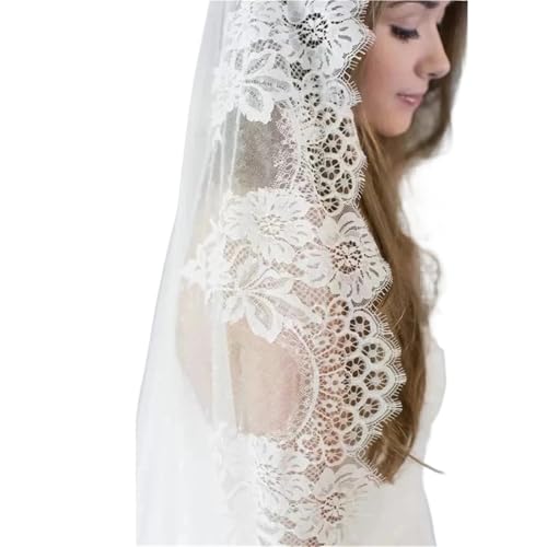 YHTNZN White/Ivory Wedding Veil 3.0m Long Comb Lace Mantilla Cathedral