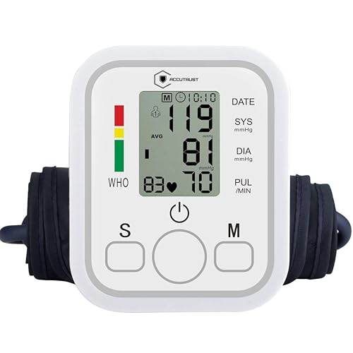 AccuTrust Digital Blood Pressure Monitor Machine for Home Use | Upper Arm BP Monitor with Large LCD Display, Hypertension Indicator, 100 Readings Memory, Dual Power Supply