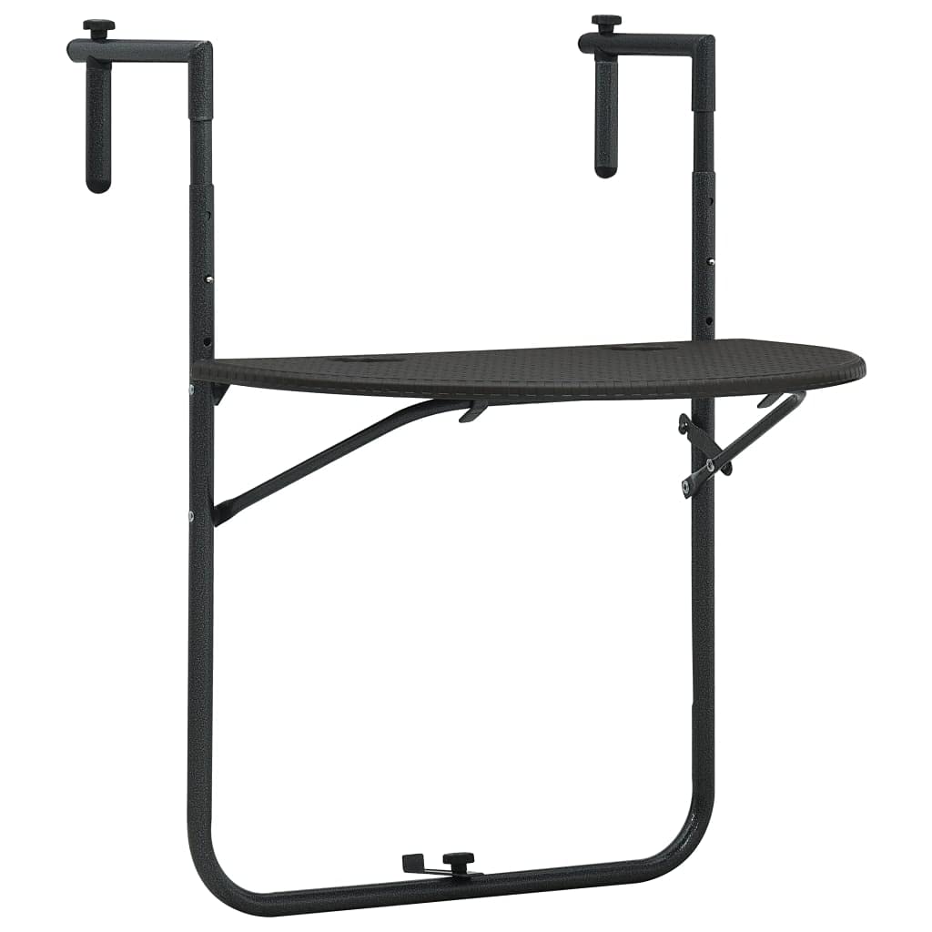 Homgoday Table suspendue de balcon pliable Table suspendue Table suspendue Table de terrasse Table pliante Table de balcon Table murale Marron 60 x 64 x 83,5 cm Plastique aspect rotin