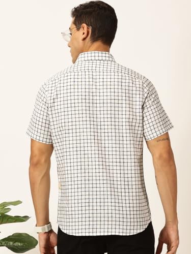 Image of Thomas Scott Men's | Checks | Half Sleeve | Slim Fit | Linen Blend | Spread Collar | Casual Shirt