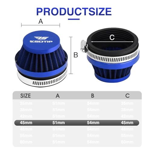 Image of 2PCS Motorcycle 45MM Air Intake Filter Universal Carburetor Air Filter Cleaner for Dirt Pit ATV SSR TTR Bike Breather Filter Fit for Many Different Carburetors (Blue 45MM)