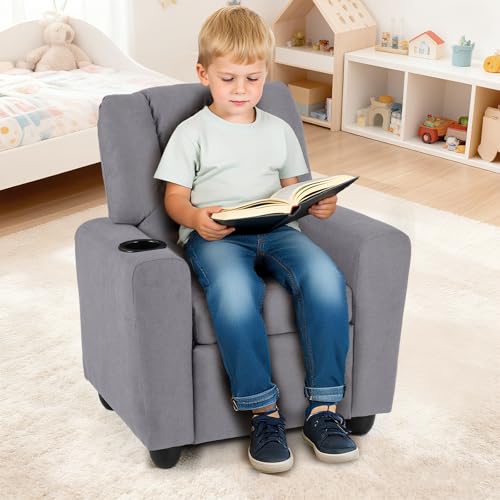 Image of Costzon Kids Recliner Chair with Cup Holder, Toddler Adjustable Lounge Chair w /Footrest for Boys Girls Room, Ergonomic Baby Child Furniture Sofa for Age 3+ Gifts, Kids Mini Recliner up to 150 lbs