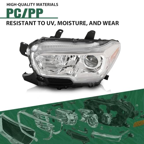 Image of GRAND ORANGE Left Side Headlight Assembly W /O LED Daytime Running Front Headlamp Compatible with Toyota Tacoma 2016 2017 2018, Fit Models Without Factory LED Daytime Running Light Only White
