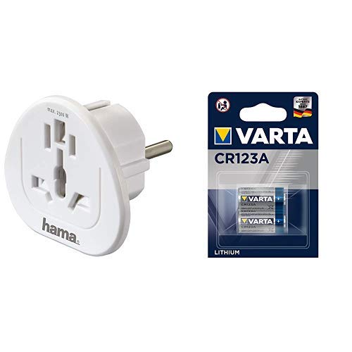 Reisestecker (zum Anschluss ausländischer) weiß & Varta Professional CR123A 2er Bli