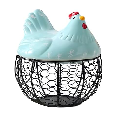 kawehiop Ceramic Hen Ornament with Storage Basket Cover