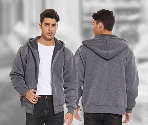 Image of V VALANCH Men Hoodies Zip Up Sherpa Lined Sweatshirts Heavyweight Thick Warm Fleece Winter Jacket