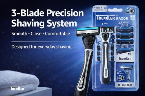 Image of Razor for Men - 1 Handle + 22 Cartridges | 3 Blade Shaving Razor | Precision Cut, Smooth Glide, Long-Lasting Blades | Value Pack (22 Cartridges)