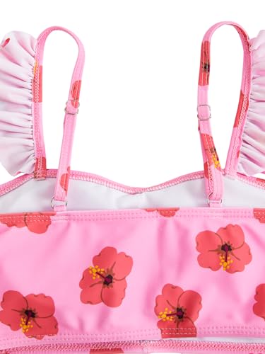Image of RoseSeek Girl's 2 Piece Cherry Print Swimwear Ruffle Trim Ruched Bathing Suits Cute Swimsuits