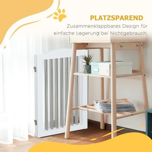 PawHut Absperrgitter Hund Freistehendes Schutzgitter mit Füßen 154 x 80 cm Hundegitter Klappbar Treppenschutzgitter Treppengitter Hundeabsperrgitter für Treppen, Türen, Küche, Flur, 3 Paneelen, Weiß