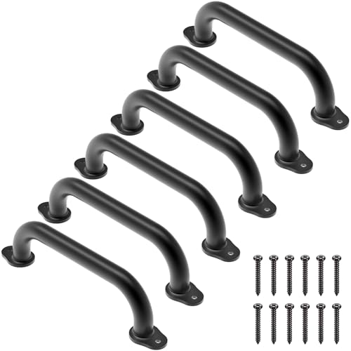 Dolibest 6 Pack 12-Inch Safety Handle, Metal Safety Playground Handles, Playset Hand Grips & Wider Base Design, Playset Handles for Climbing Frame, Play House, Treehouse, Swing Set Accessories-Black