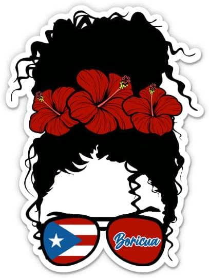 Boricua Messy Bun Girl Puerto Rican Rico Vinyl Sticker - for Water Bottle Phone Car Tumbler Laptop - Waterproof - 3"