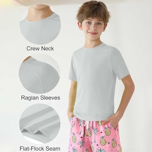 Kids Boys Girls Short Sleeve T Shirts Unisex Solid Round Neck Quick Dry Rash Guard UPF50+ Swim Tops Comfy Athletic Tees3